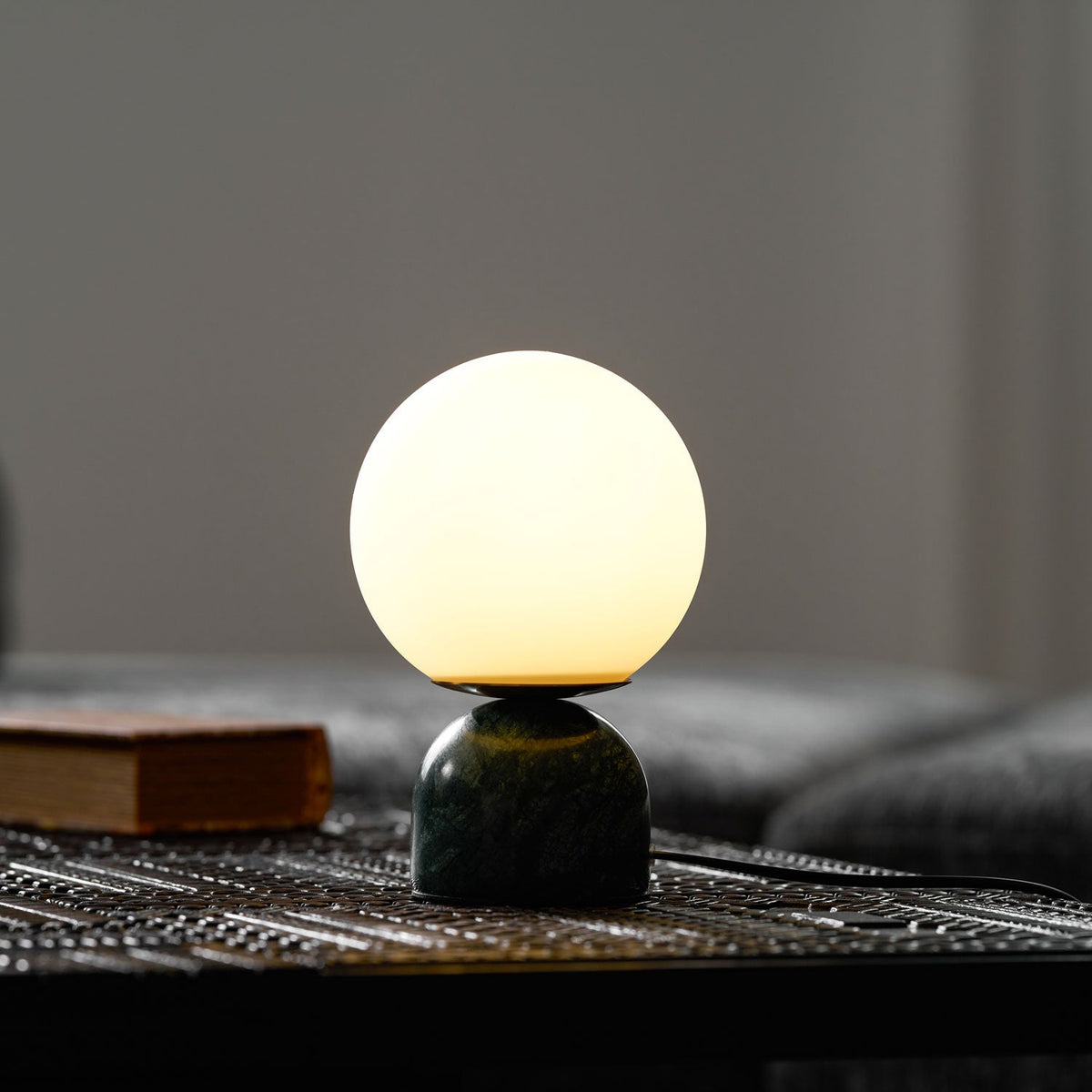 Marble Table Lamp, White Glass Globe Bedside Lamp