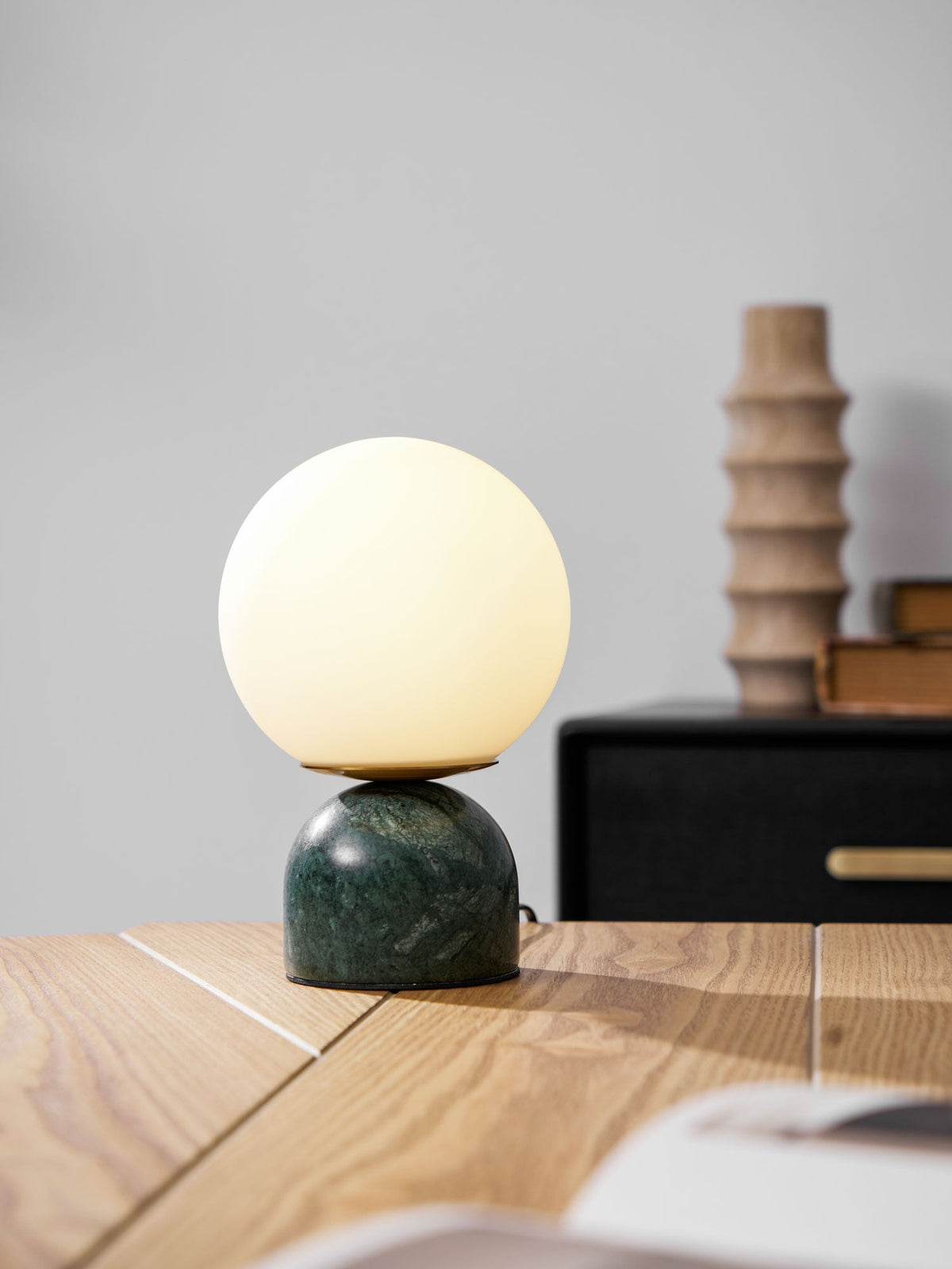 Marble Table Lamp, White Glass Globe Bedside Lamp