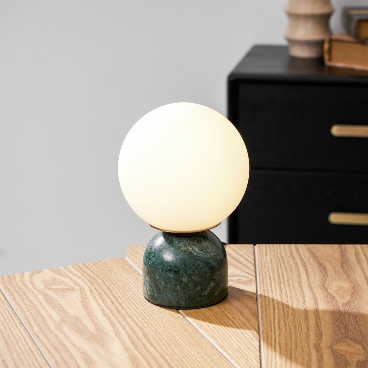 Marble Table Lamp, White Glass Globe Bedside Lamp