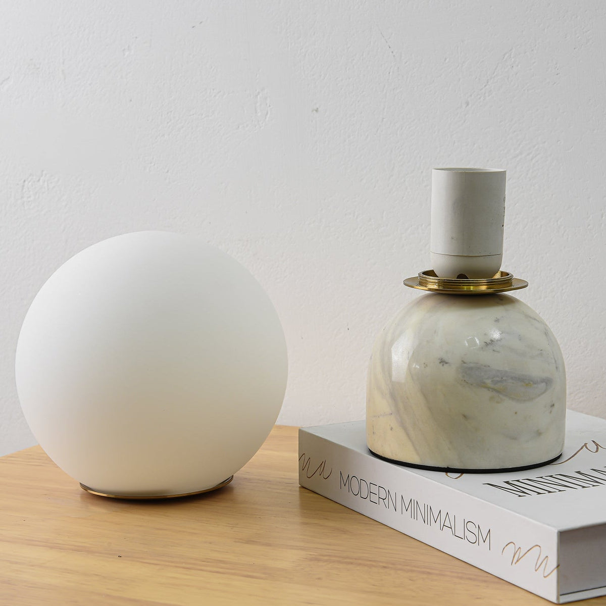 Marble Table Lamp, White Glass Globe Bedside Lamp