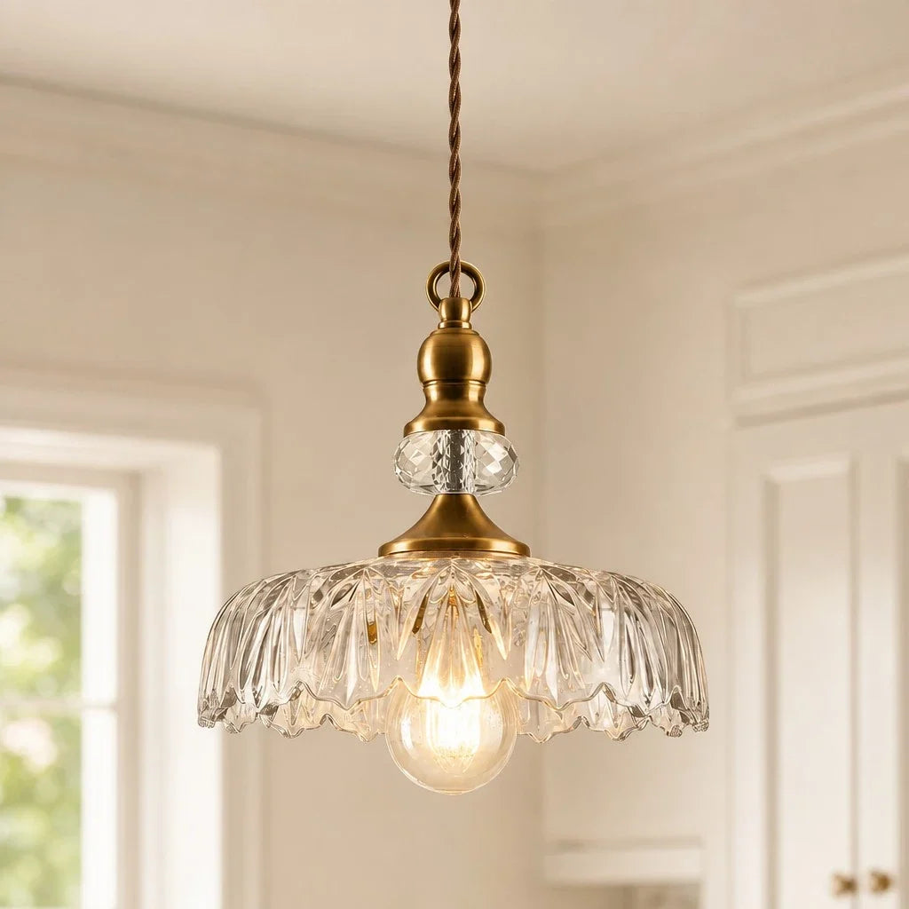 Vintage Glass Pendant Light, Floral Pattern Lantern Shade