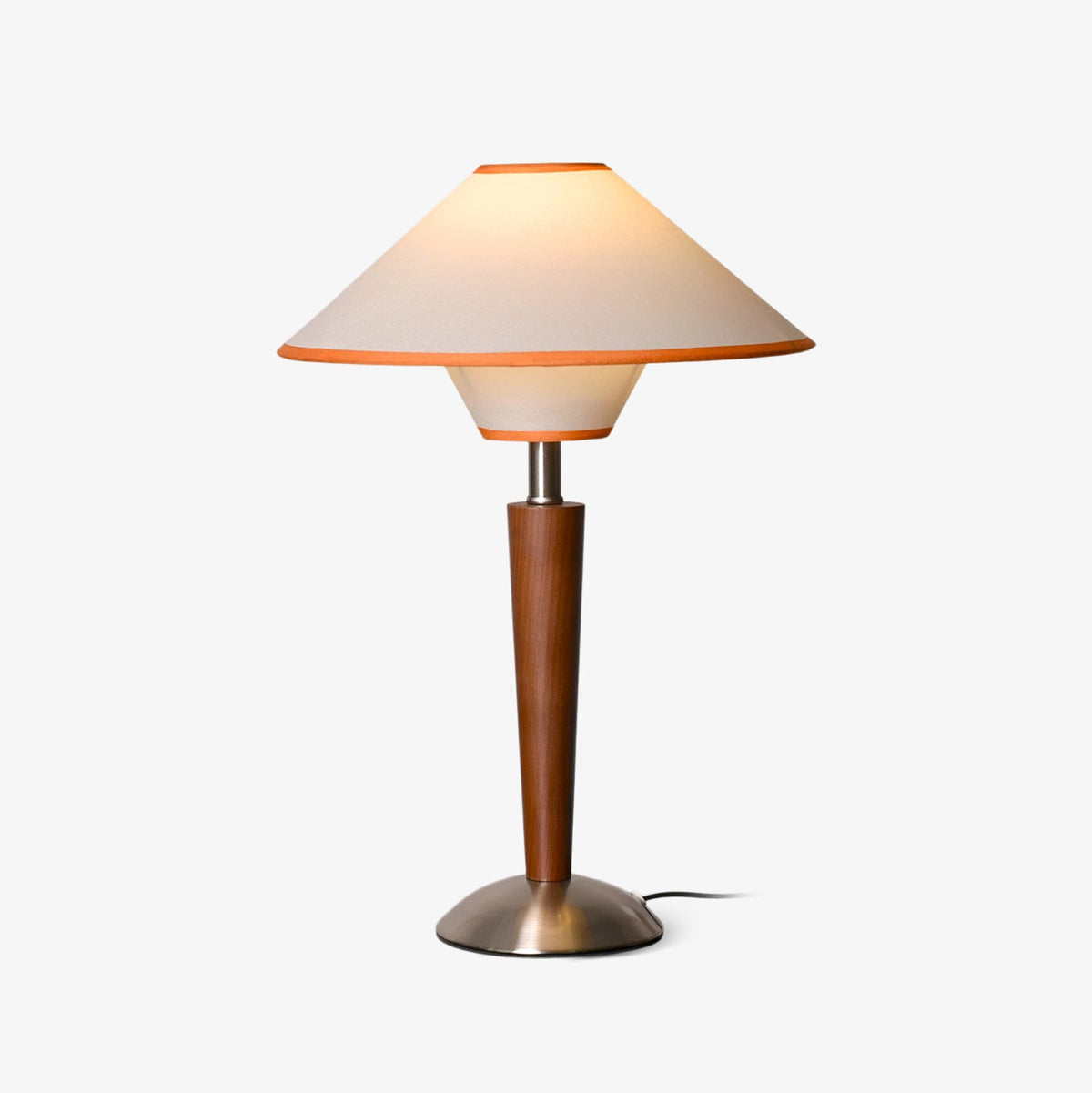 Fabric Shade Table Lamp, Walnut Wood Base Bedside Lamp