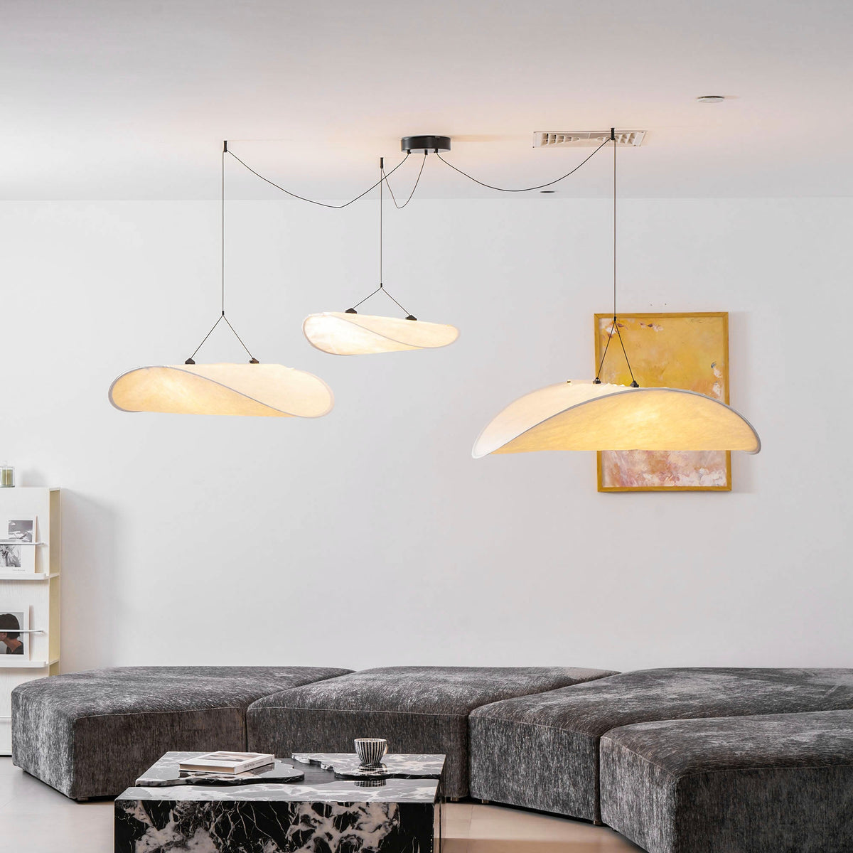Disc Pendant Light, Floating Synthetic Paper Dining Lamp