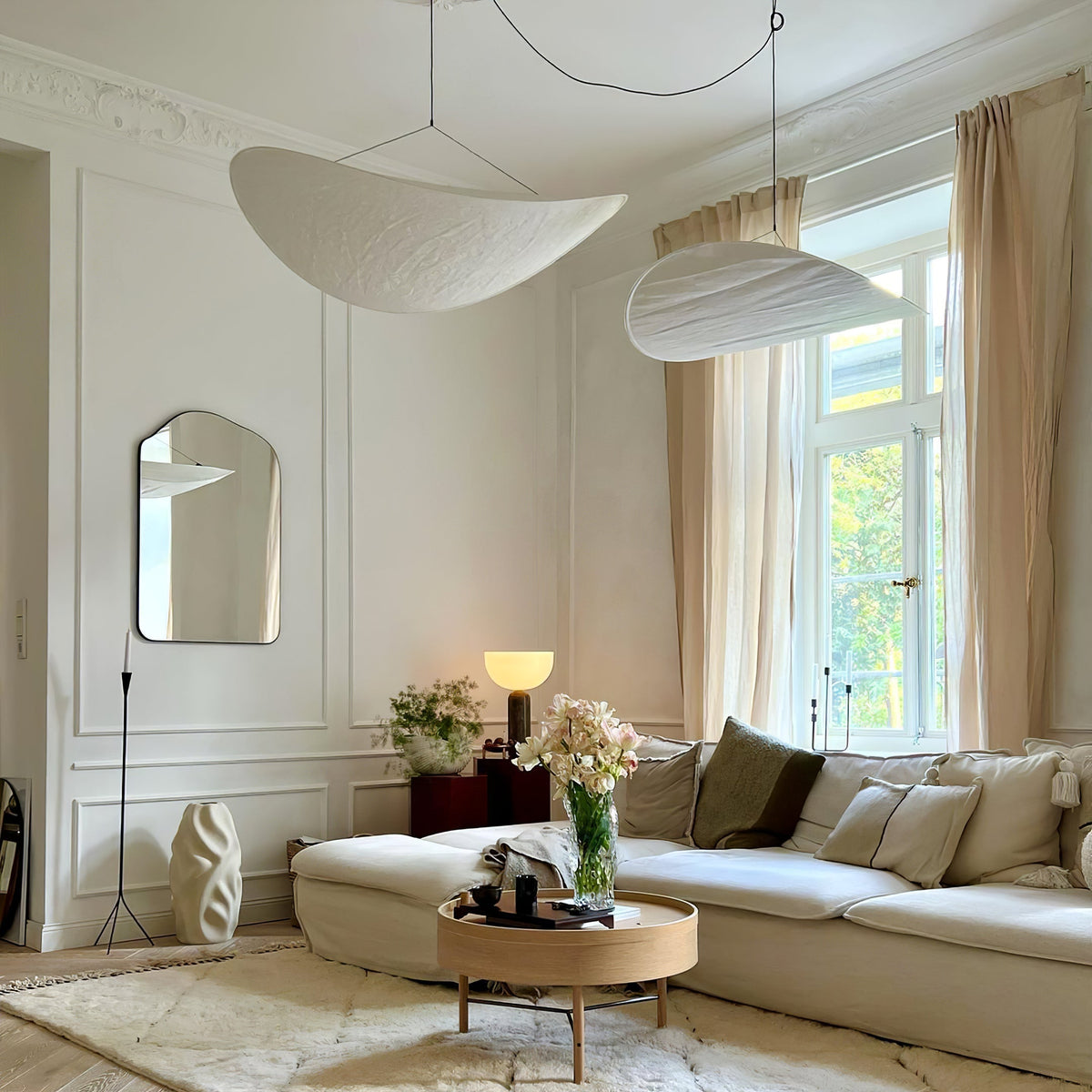 Disc Pendant Light, Floating Synthetic Paper Dining Lamp