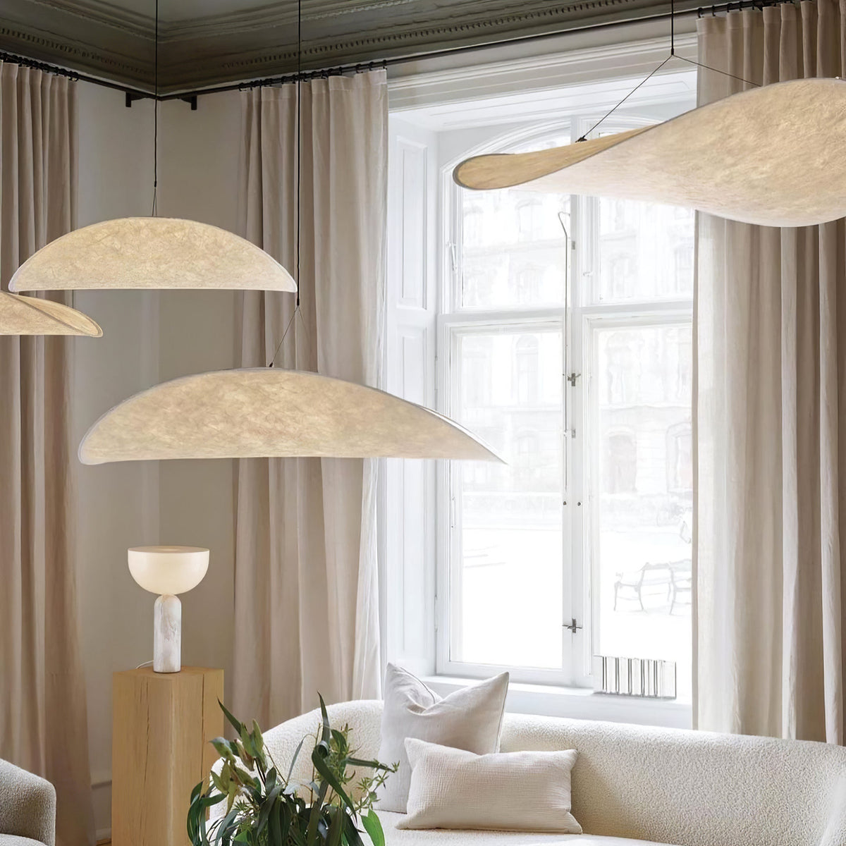Disc Pendant Light, Floating Synthetic Paper Dining Lamp
