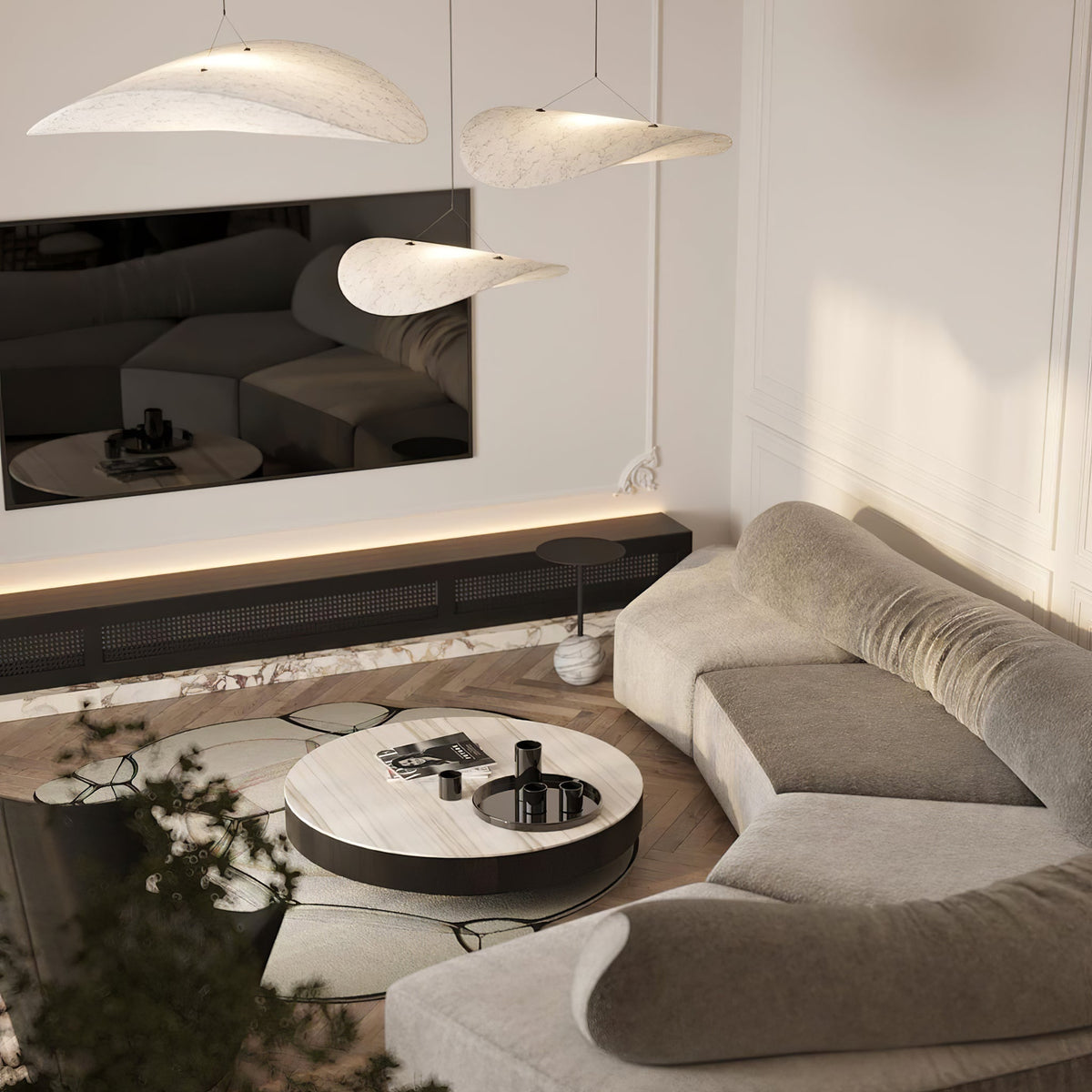 Disc Pendant Light, Floating Synthetic Paper Dining Lamp