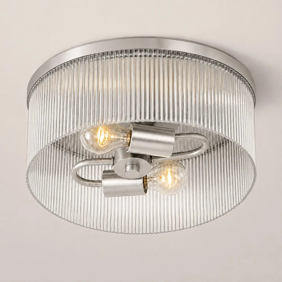 Ribbed Glass Flush Mount Light, Farmhouse 2-Light, 14 in