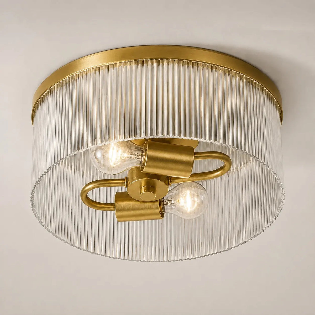 Ribbed Glass Flush Mount Light, Farmhouse 2-Light, 14 in