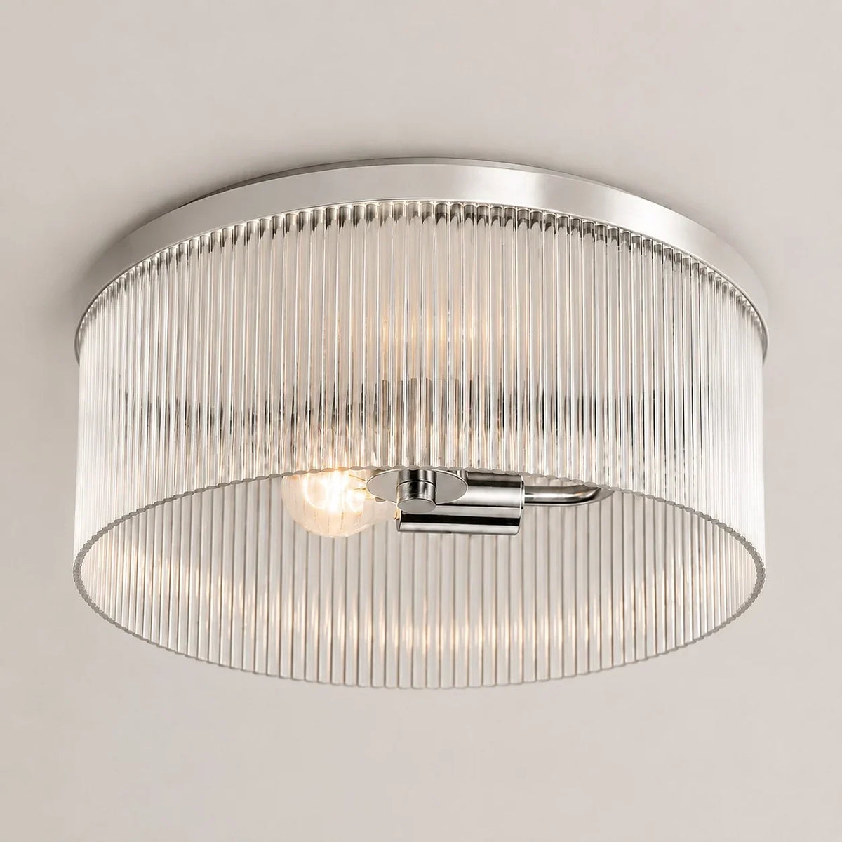 Ribbed Glass Flush Mount Light, Farmhouse 2-Light, 14 in