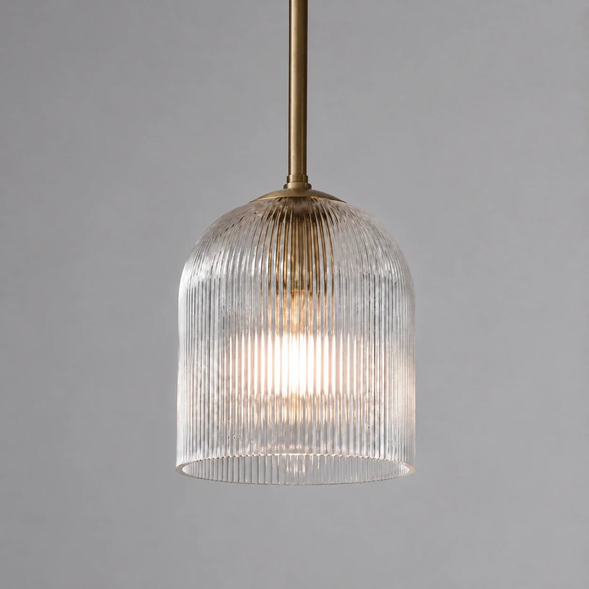Ribbed Glass Pendant Light, Farmhouse Fluted Hanging Lamp