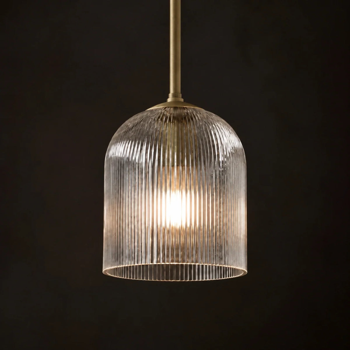 Ribbed Glass Pendant Light, Farmhouse Fluted Hanging Lamp