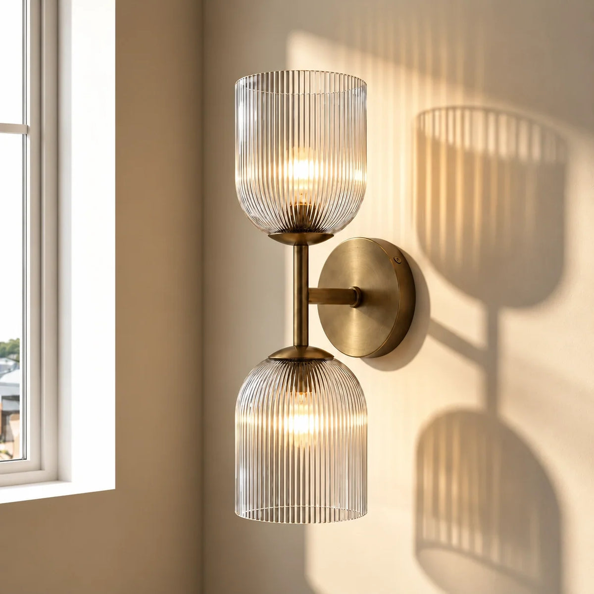 Ribbed Glass Wall Sconce, 1 to 3 Light Bathroom Wall Lamp
