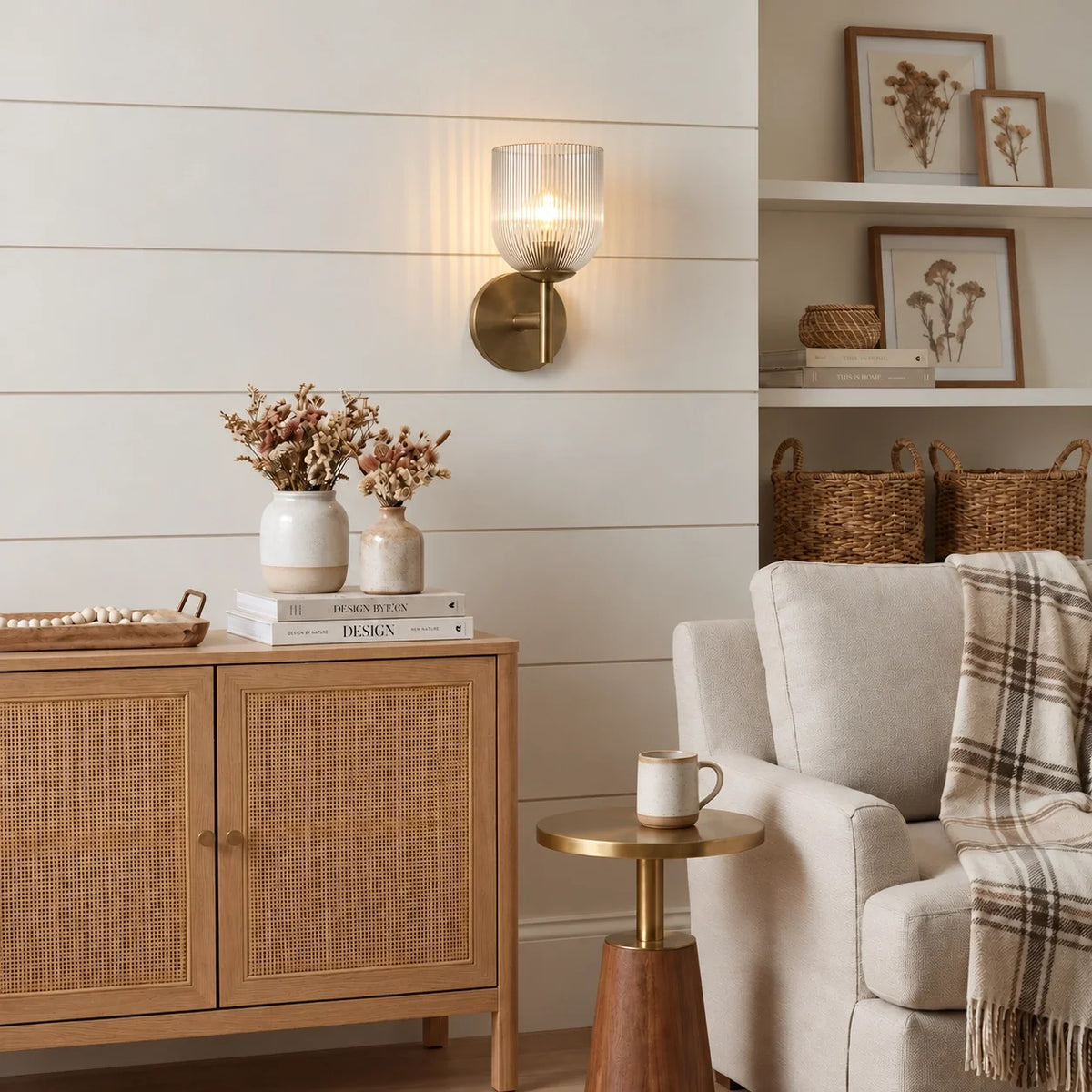 Ribbed Glass Wall Sconce, 1 to 3 Light Bathroom Wall Lamp