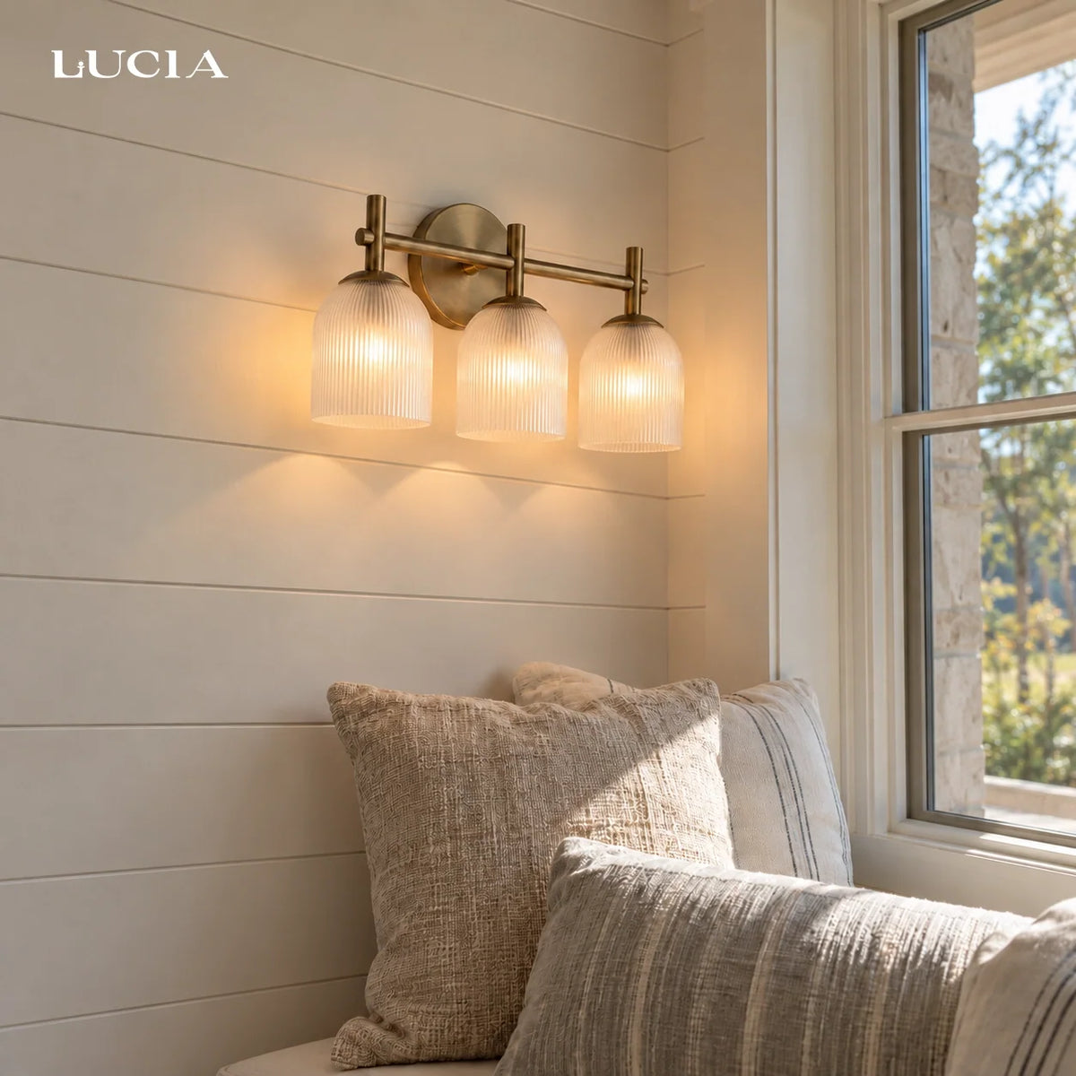 Ribbed Glass Wall Sconce, 1 to 3 Light Bathroom Wall Lamp