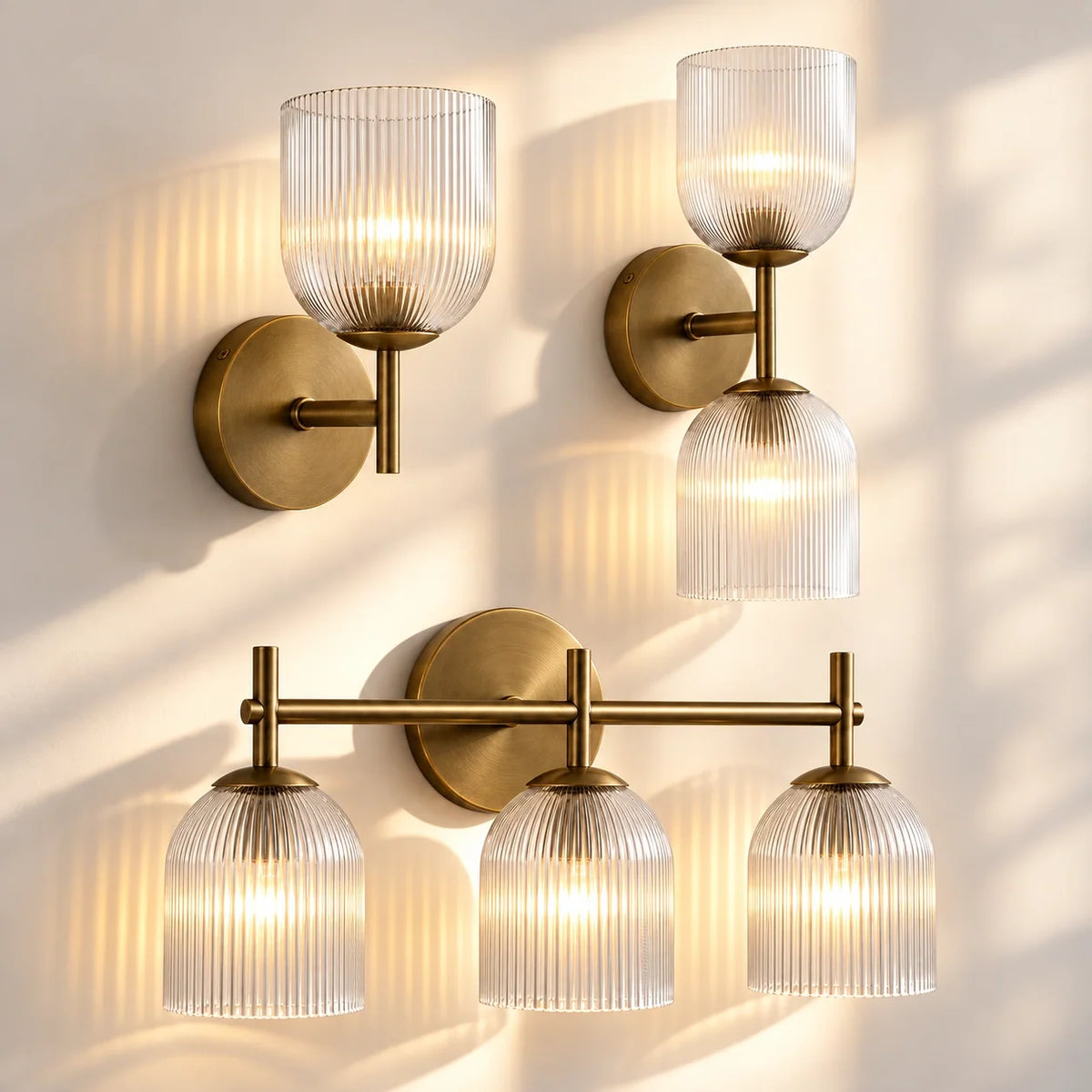 Ribbed Glass Wall Sconce, 1 to 3 Light Bathroom Wall Lamp