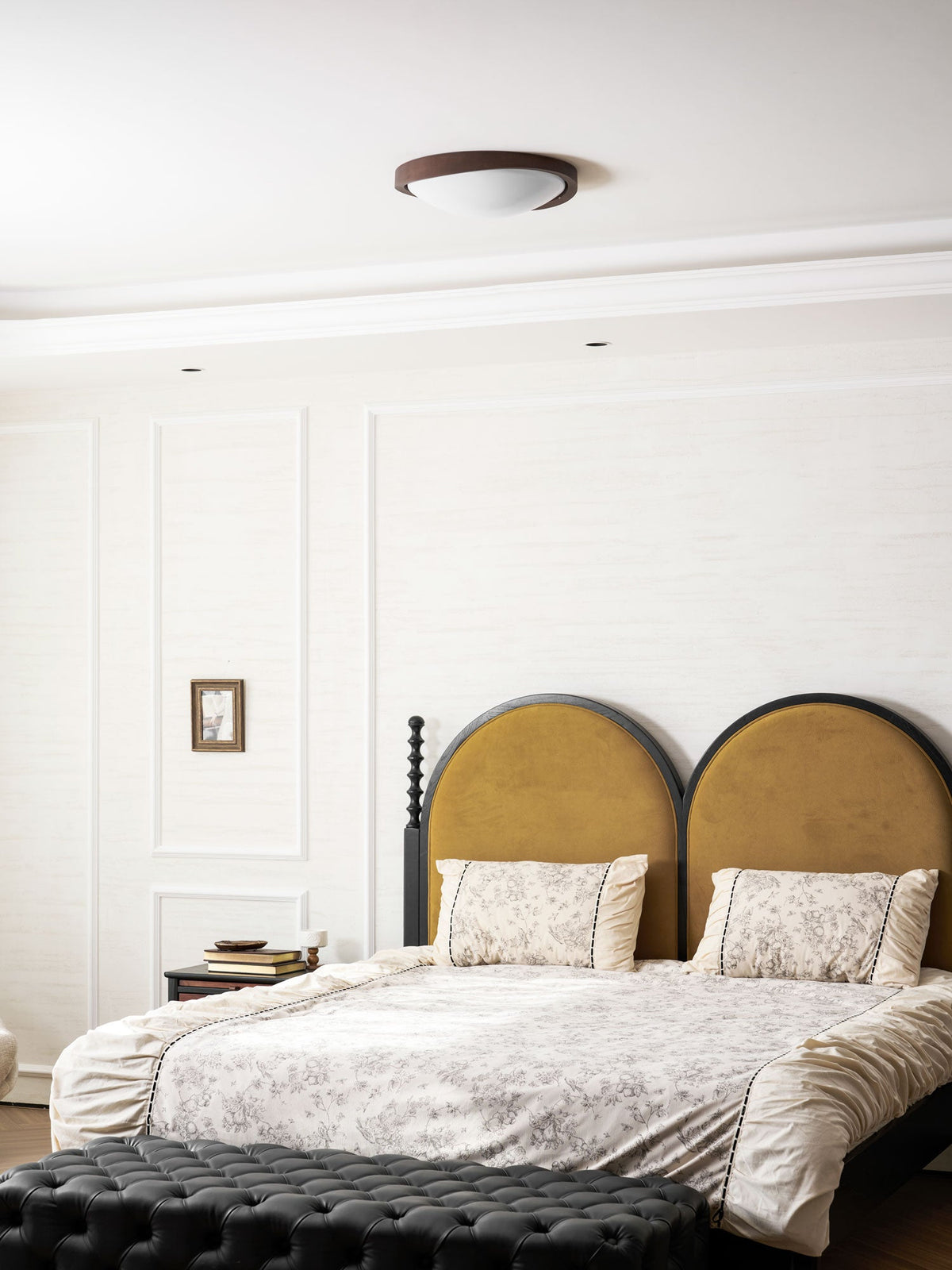 Walnut Flush Mount Ceiling Light, Curved Edge LED Lamp