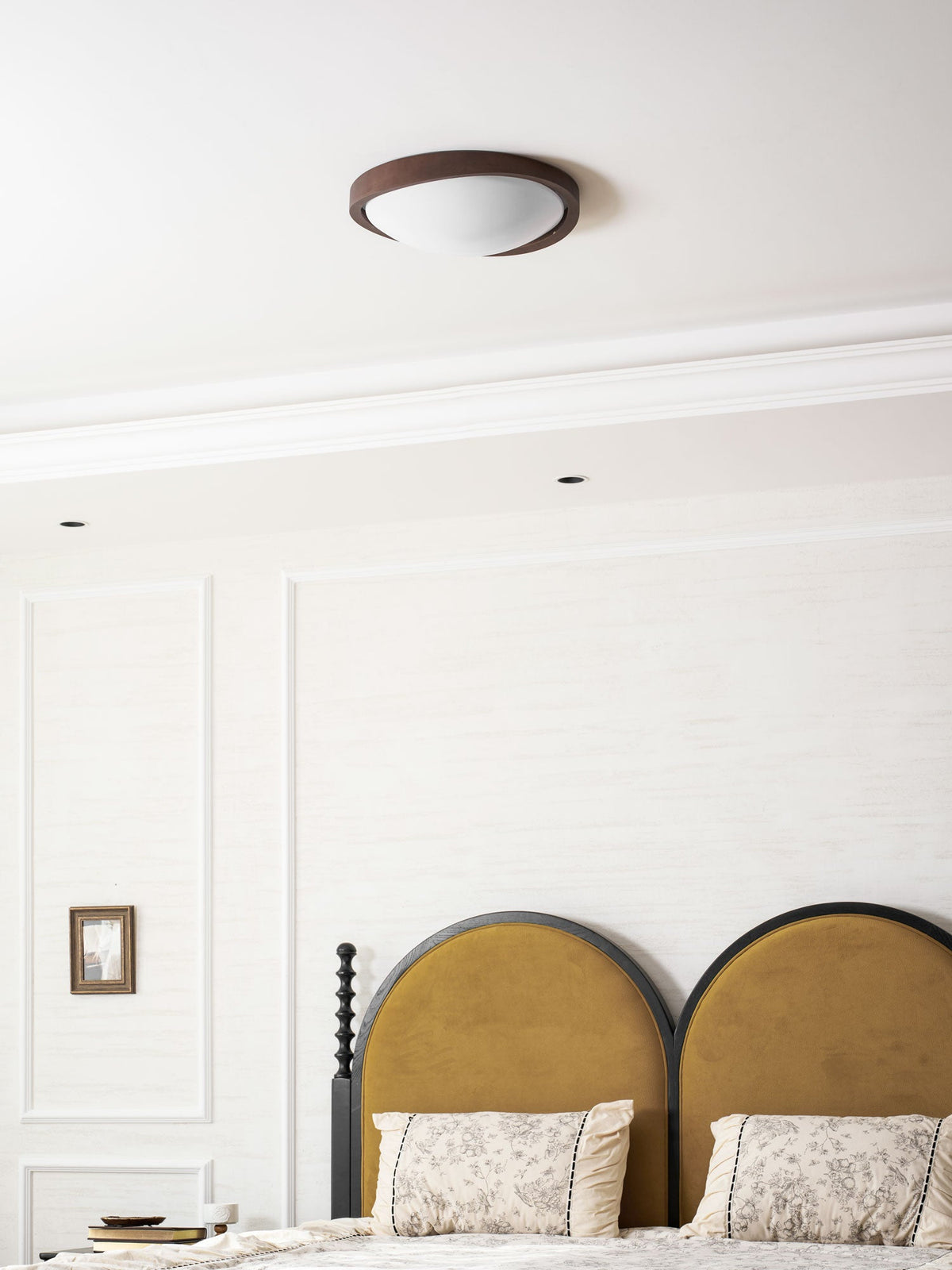 Walnut Flush Mount Ceiling Light, Curved Edge LED Lamp