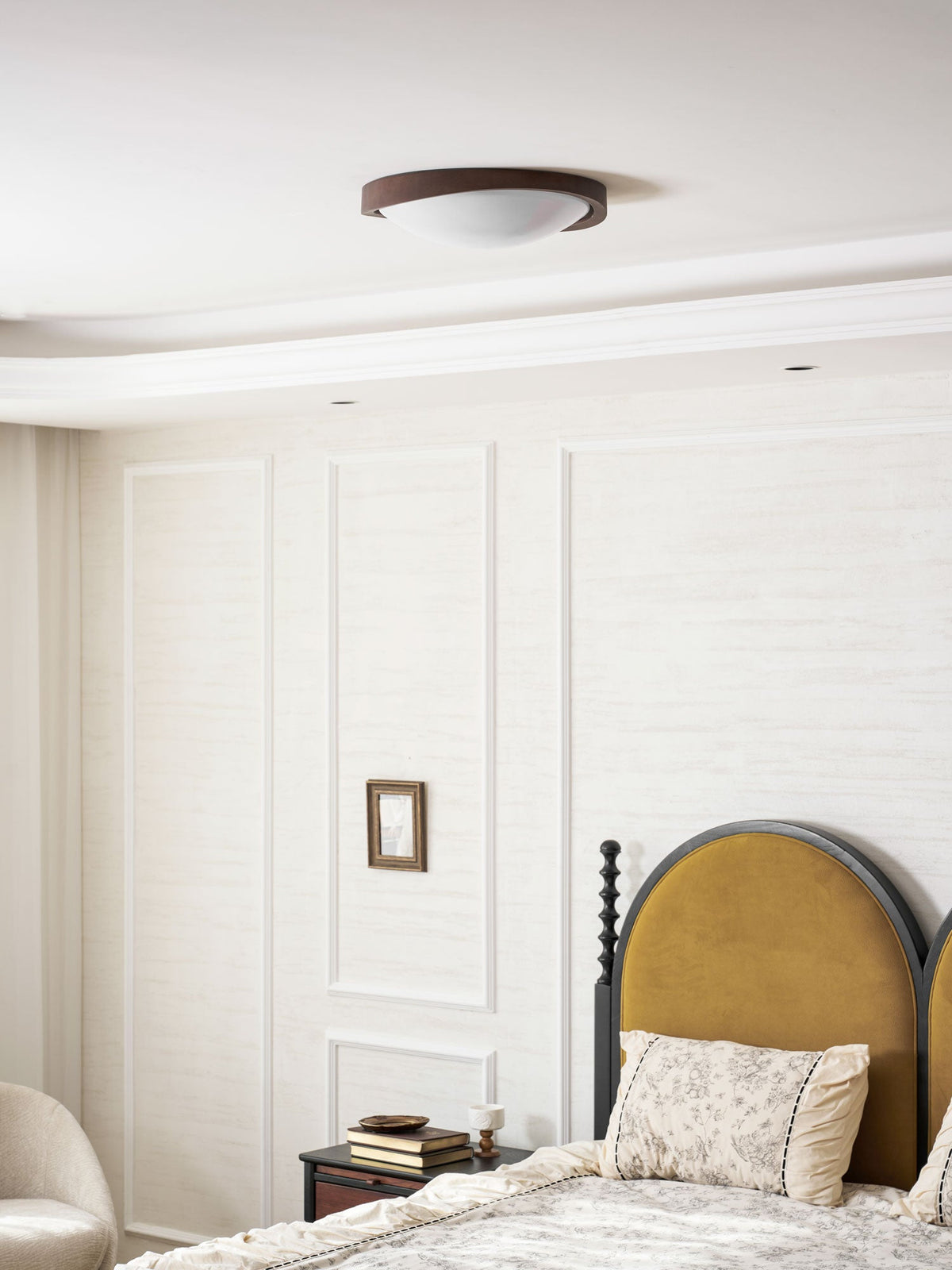 Walnut Flush Mount Ceiling Light, Curved Edge LED Lamp