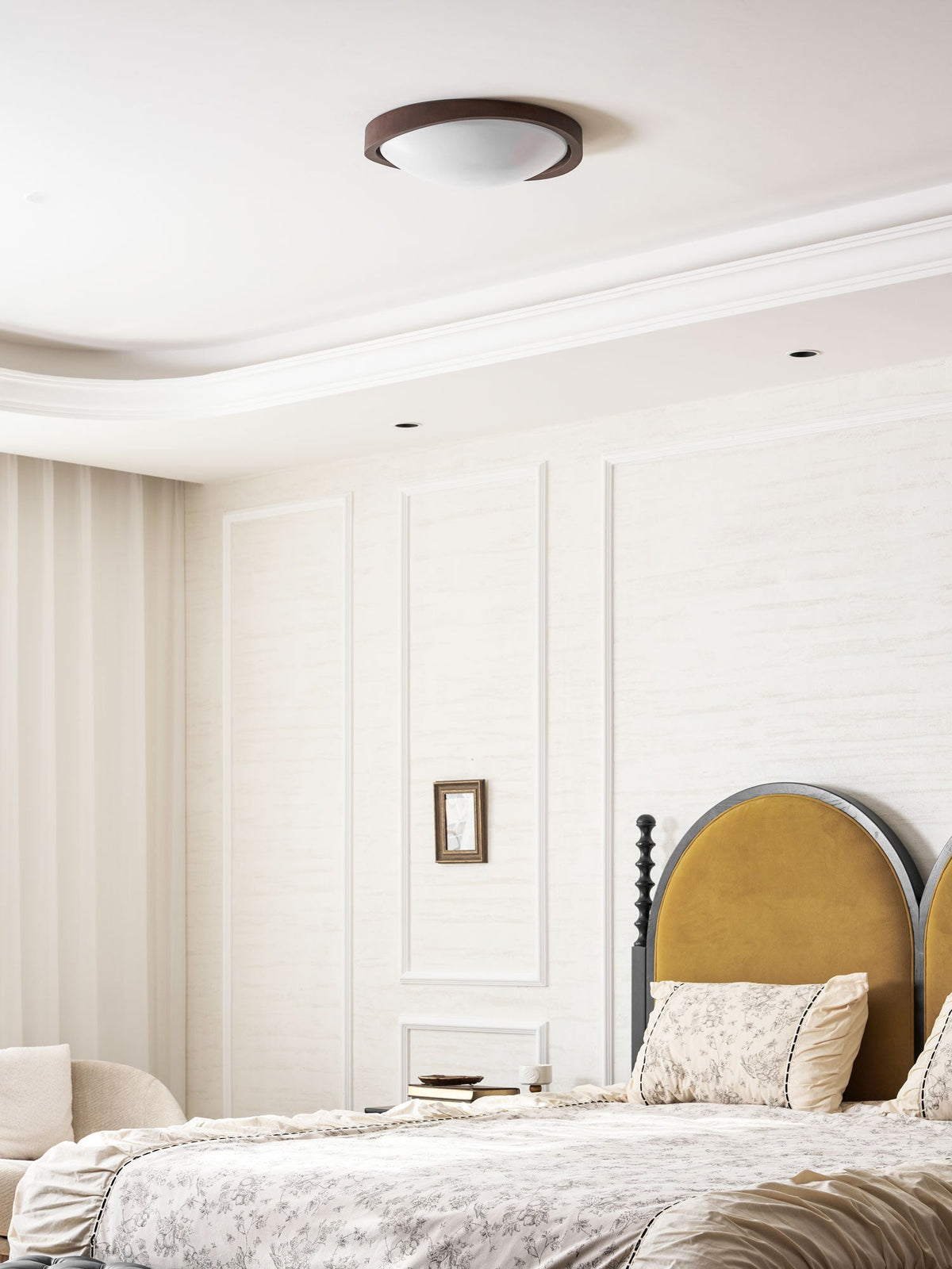 Walnut Flush Mount Ceiling Light, Curved Edge LED Lamp