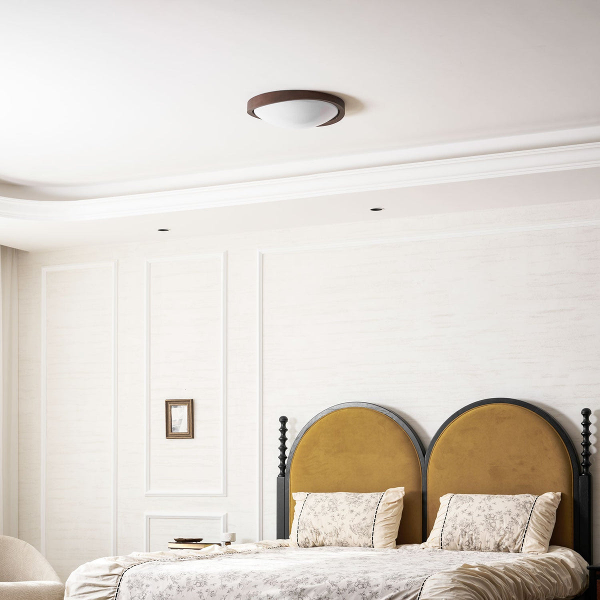 Walnut Flush Mount Ceiling Light, Curved Edge LED Lamp