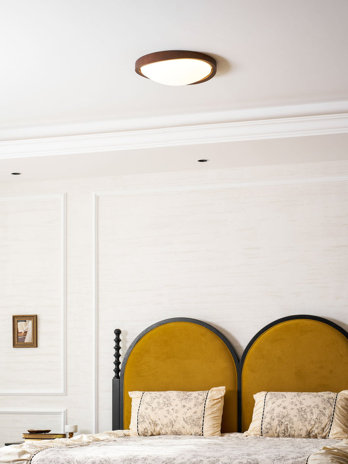 Walnut Flush Mount Ceiling Light, Curved Edge LED Lamp