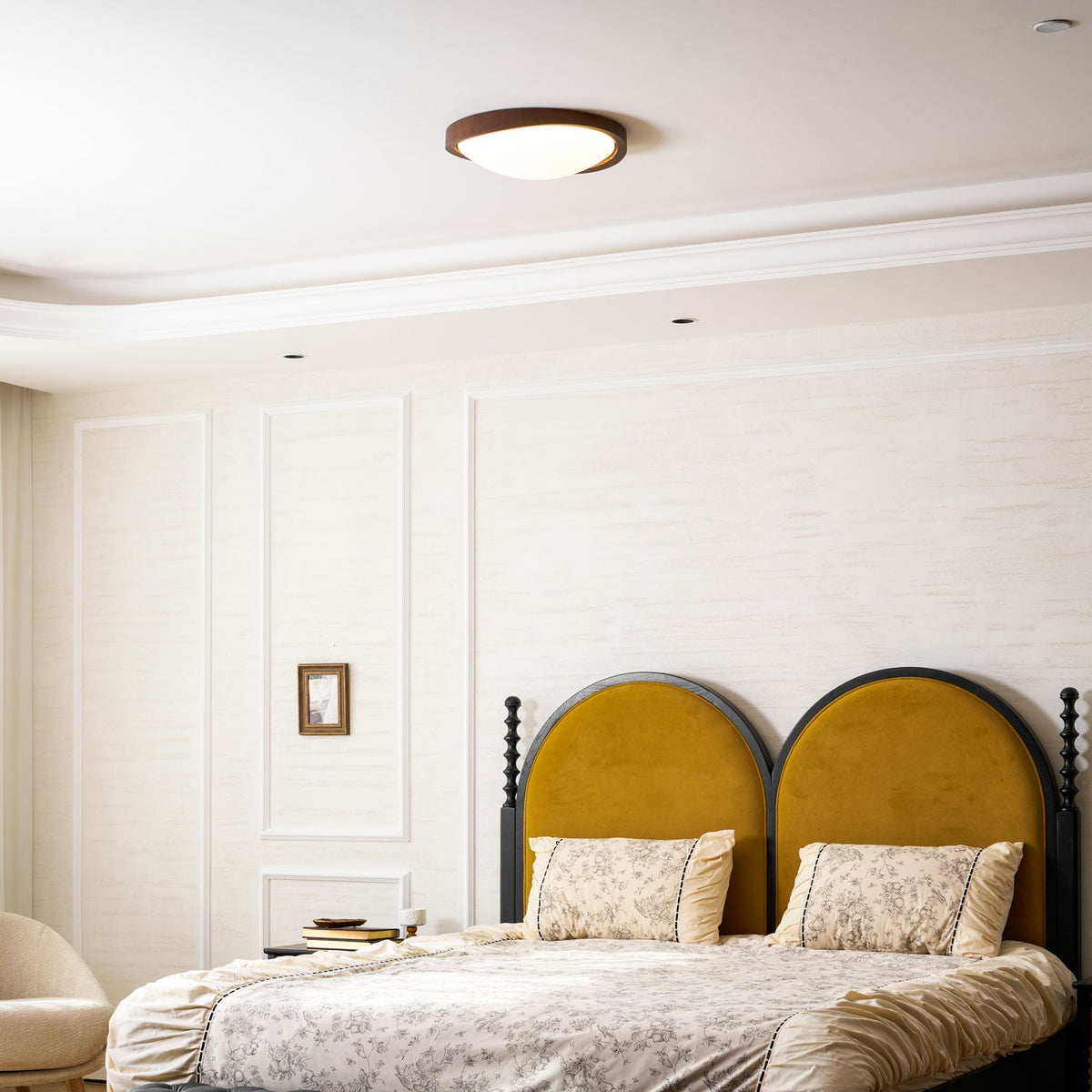 Walnut Flush Mount Ceiling Light, Curved Edge LED Lamp