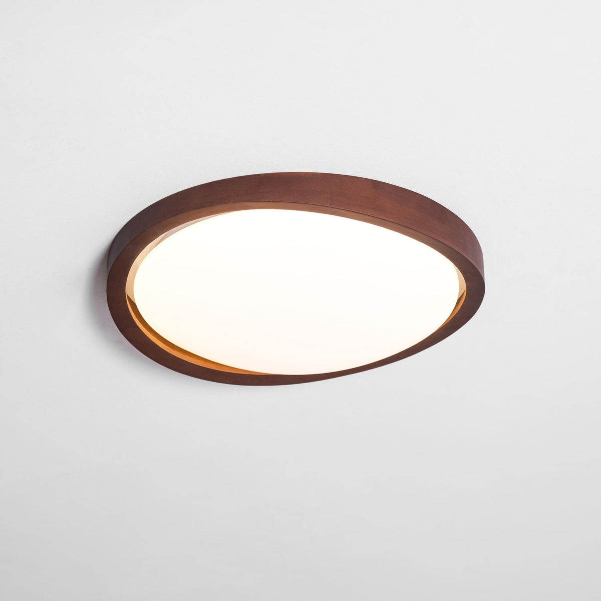 Walnut Flush Mount Ceiling Light, Curved Edge LED Lamp
