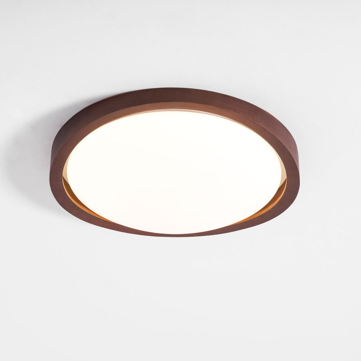 Walnut Flush Mount Ceiling Light, Curved Edge LED Lamp