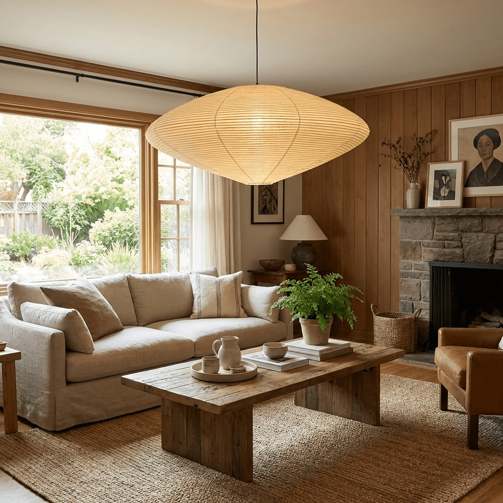 Washi Paper Lantern Pendant Light, Japandi Ceiling Lamp