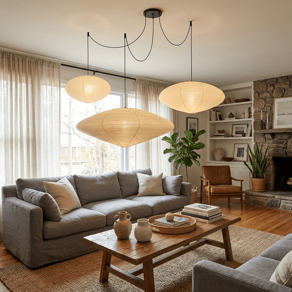 Washi Paper Lantern Pendant Light, Japandi Ceiling Lamp