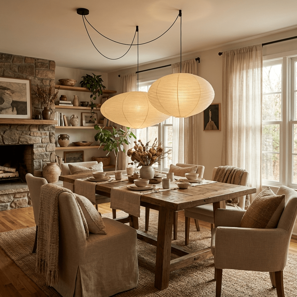Washi Paper Lantern Pendant Light, Japandi Ceiling Lamp