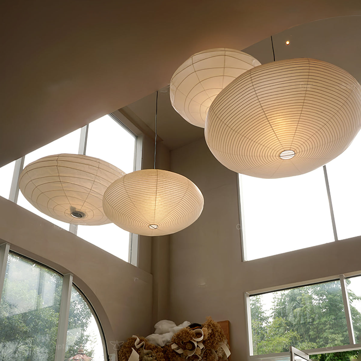 Washi Paper Lantern Pendant Light, Japandi Ceiling Lamp