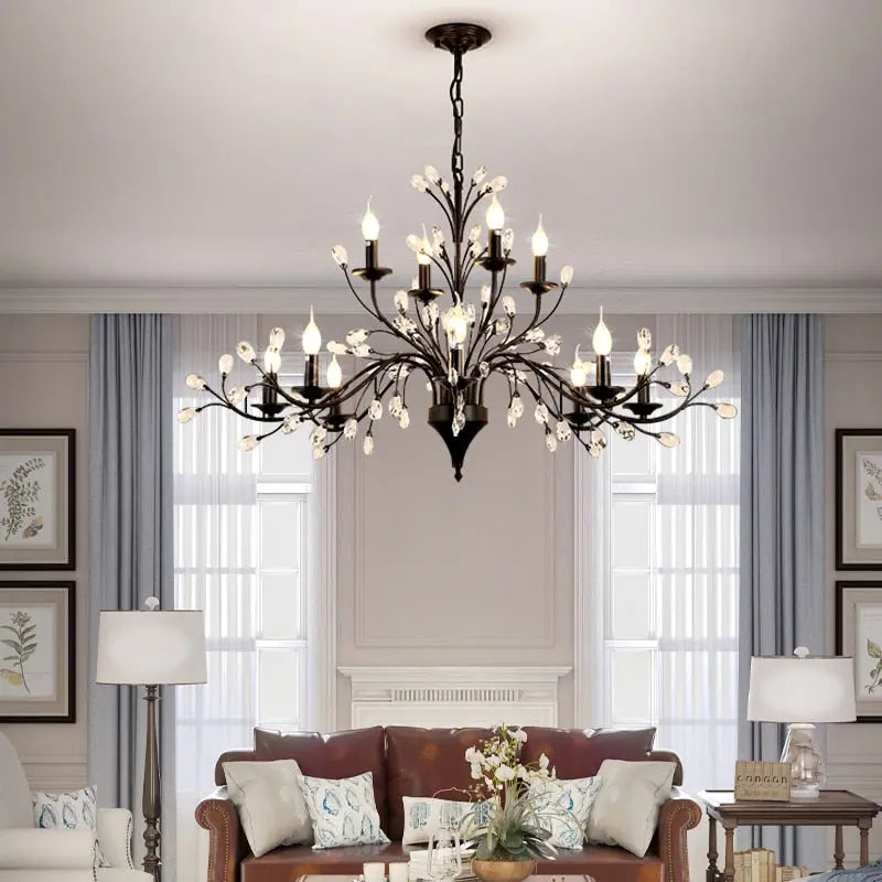 Rustic Wrought Iron Chandelier, 12-Light Black Branch