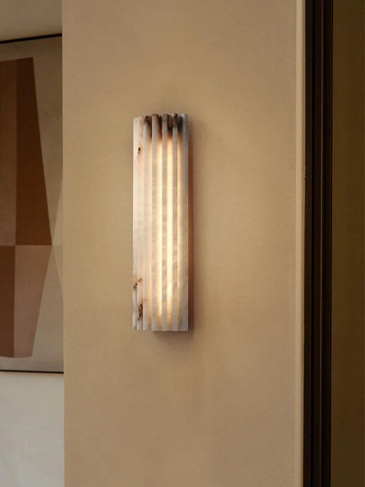 Ribbed Alabaster Wall Sconce, Dimmable LED Stone Wall Light