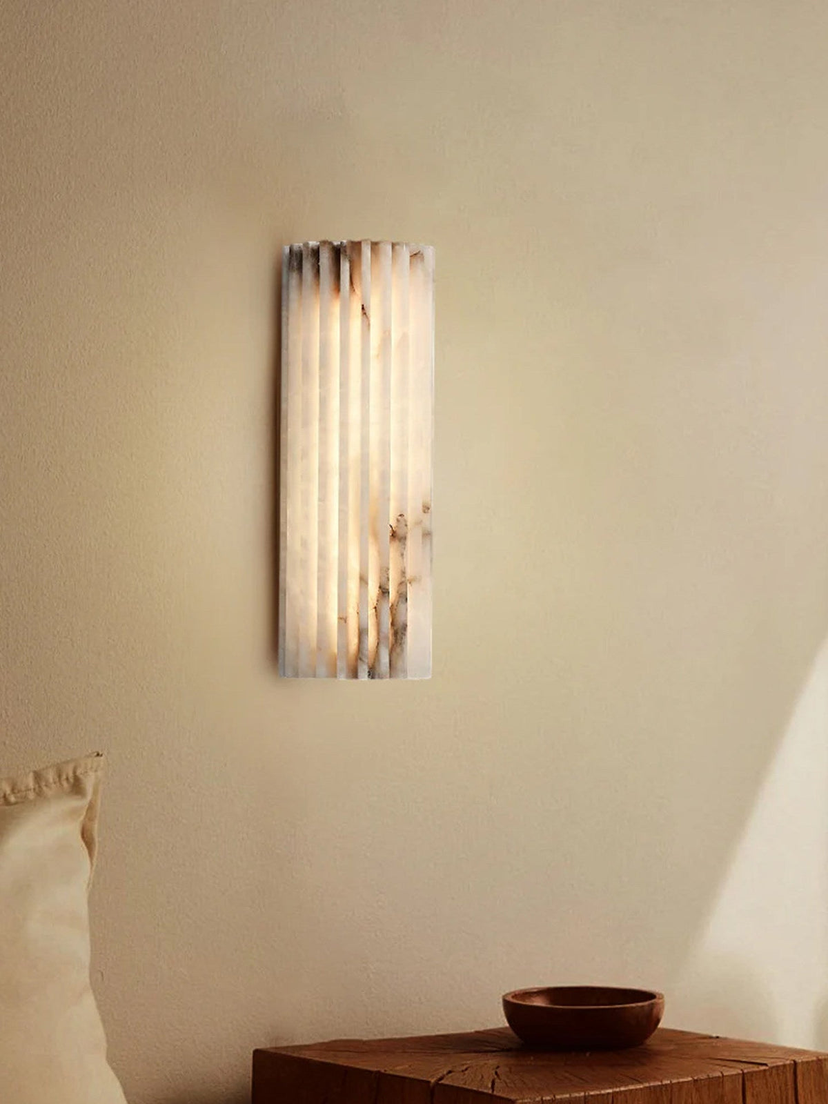 Ribbed Alabaster Wall Sconce, Dimmable LED Stone Wall Light