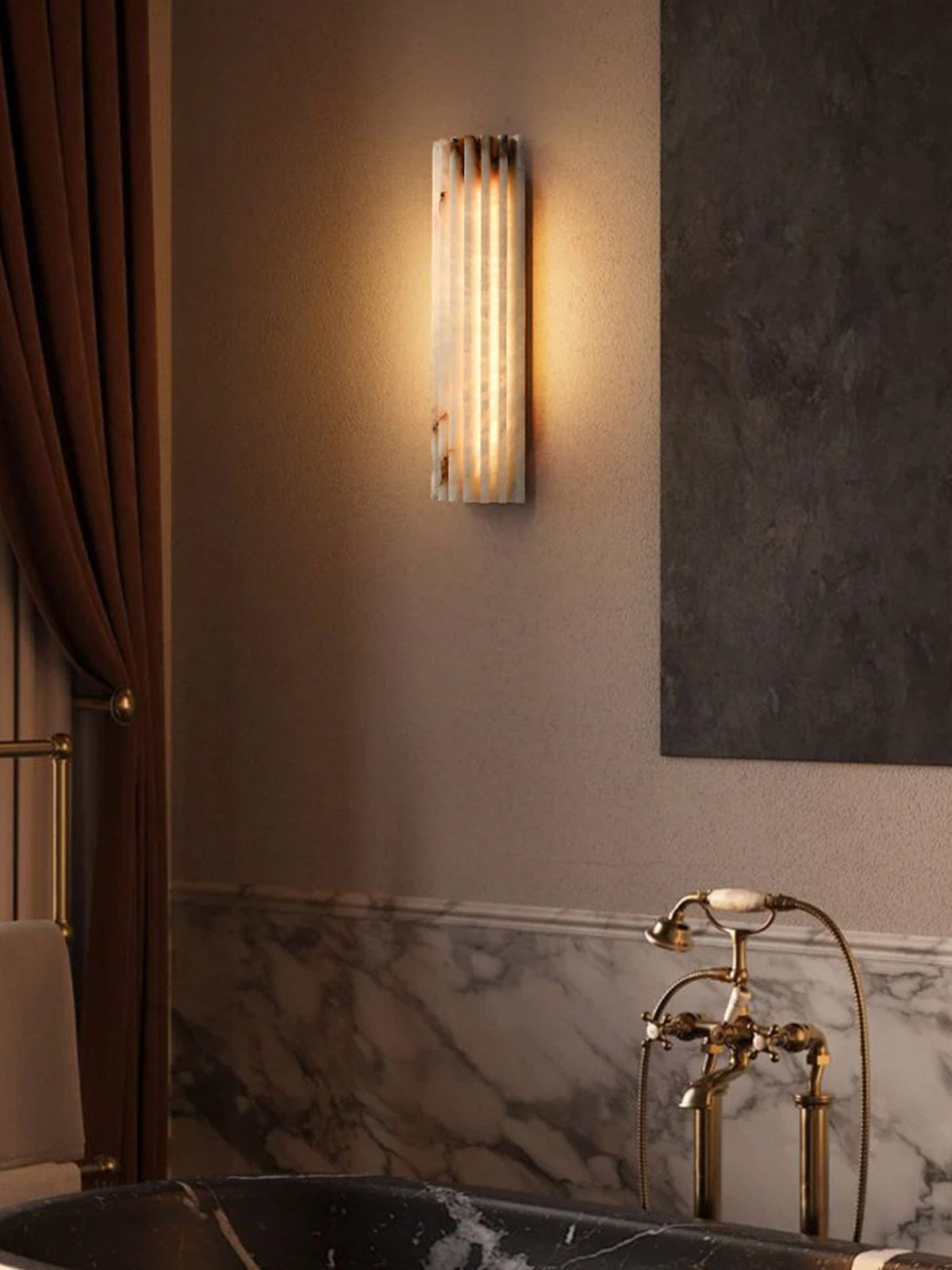 Ribbed Alabaster Wall Sconce, Dimmable LED Stone Wall Light