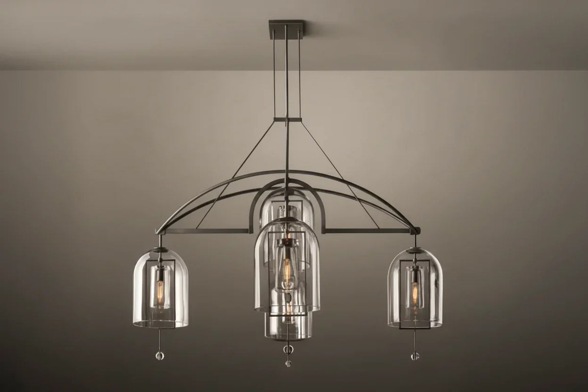 Art Deco Glass Dome Chandelier, Gold or Black Foyer Light