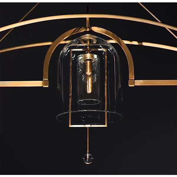 Art Deco Glass Dome Chandelier, Gold or Black Foyer Light