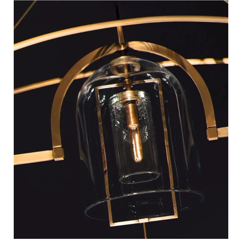 Art Deco Glass Dome Chandelier, Gold or Black Foyer Light