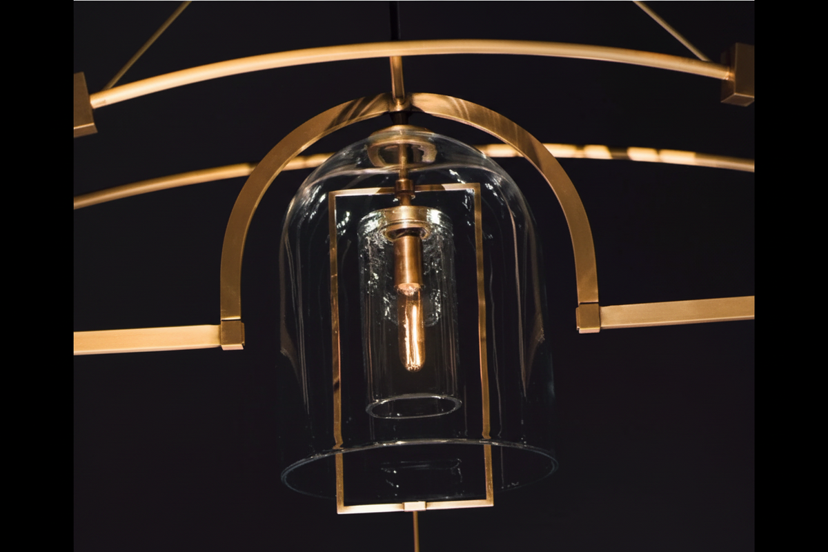 Art Deco Glass Dome Chandelier, Gold or Black Foyer Light