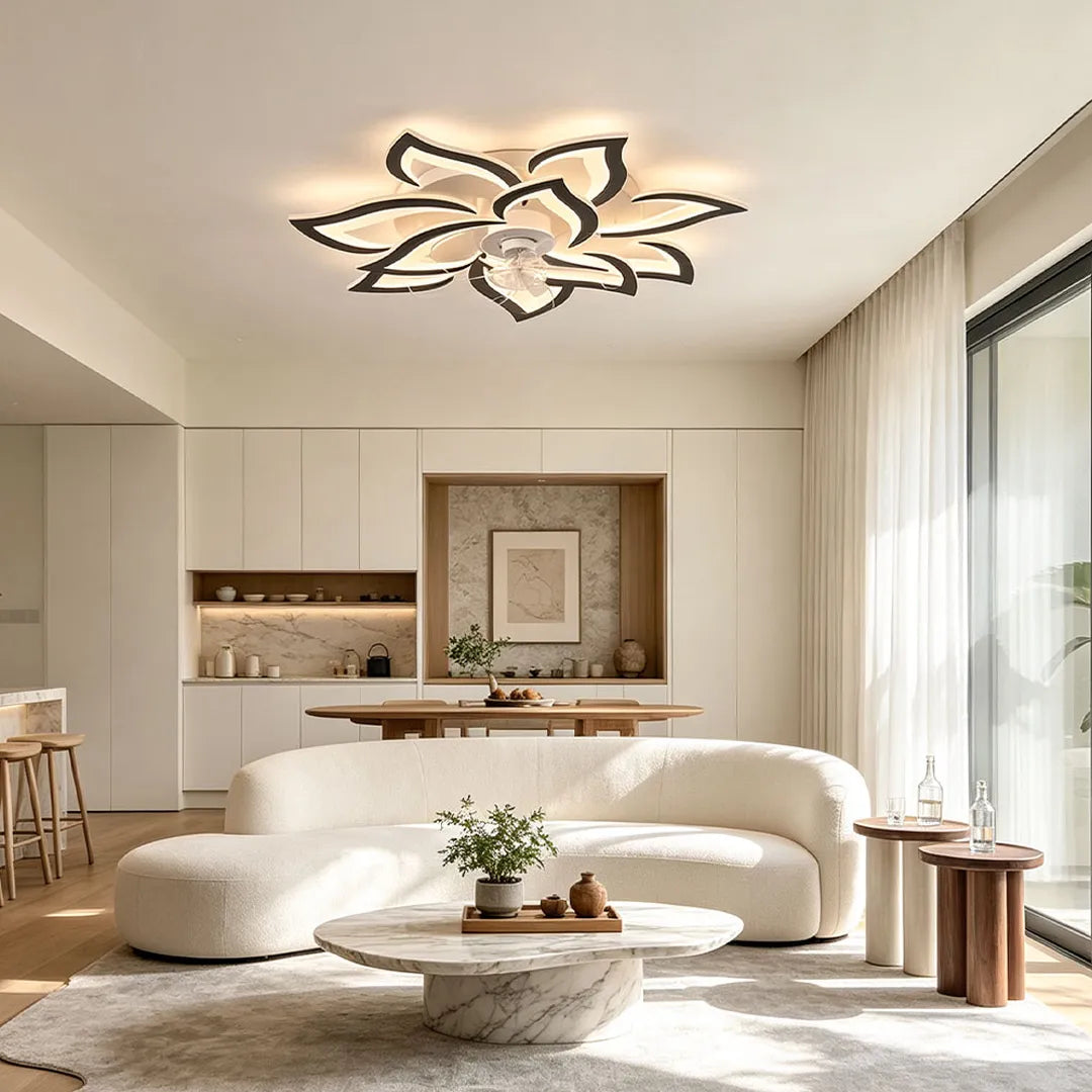 Flower Shape Ceiling Fan with Light, Dimmable LED Flush Fan