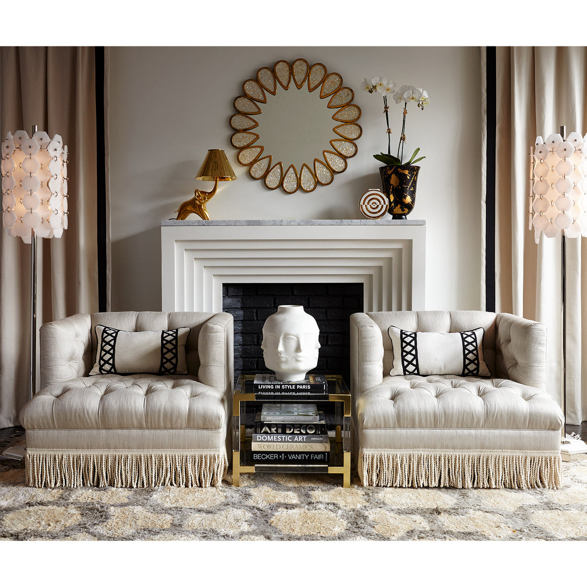 Acrylic Accent Table, Clear Two-Tier Brass Cube Side Table