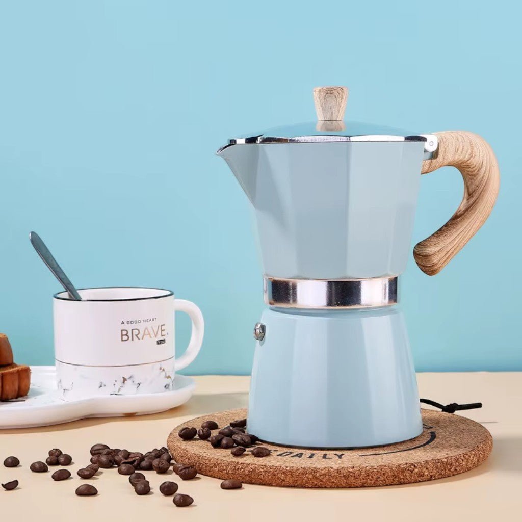 Blue Moka Pot, Classic Aluminum Stovetop Espresso Maker