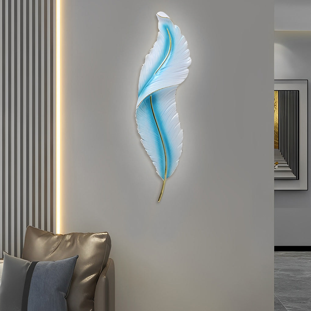 Feather Wall Light, Resin LED Wall Art Sconce