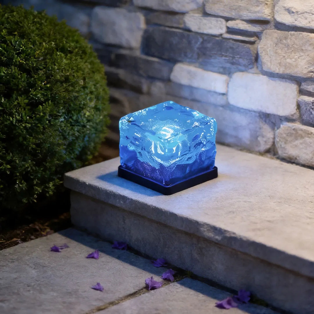 Solar Ice Cube Step Lights, Crystal Garden Path Deck Lamp