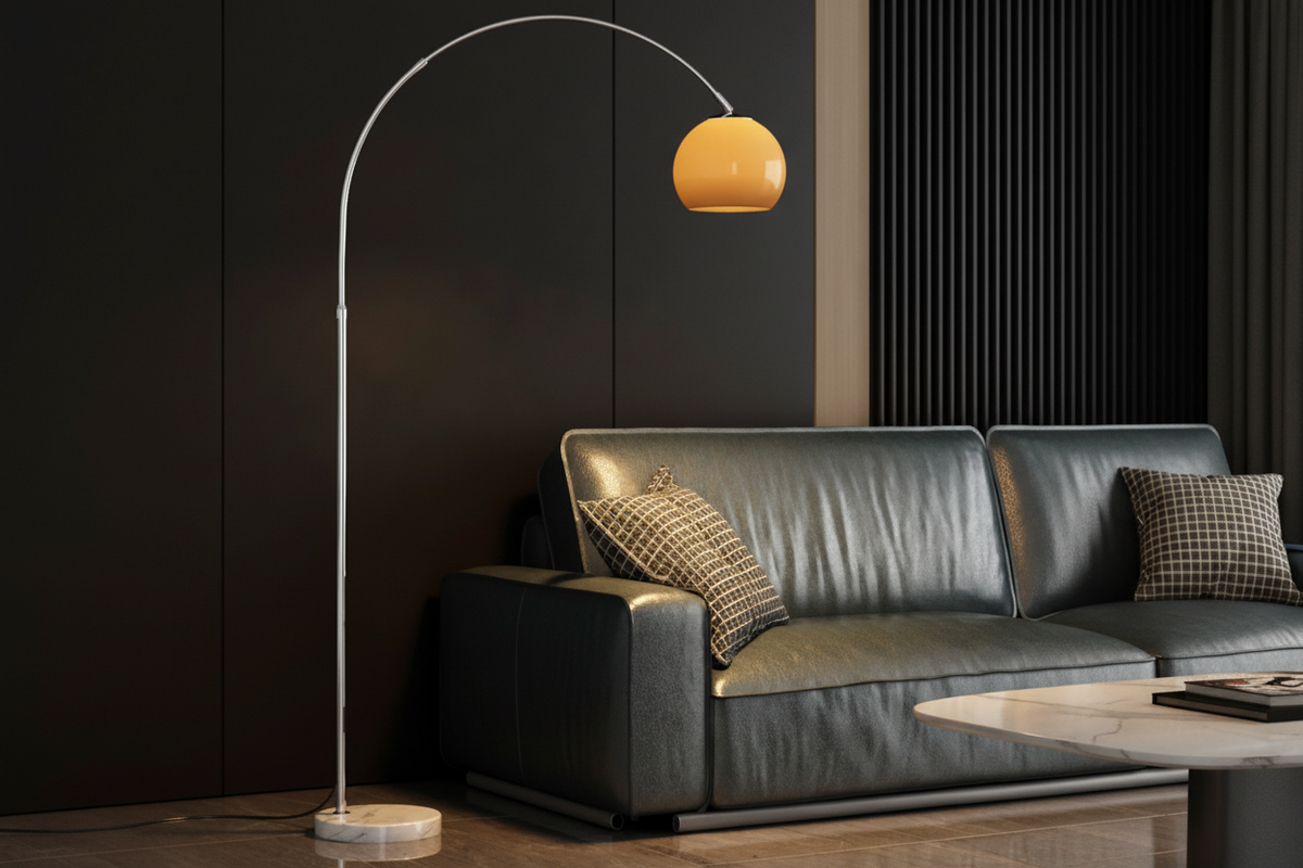 Chrome Arc Floor Lamp, Marble Base Over Sofa Reading Lamp