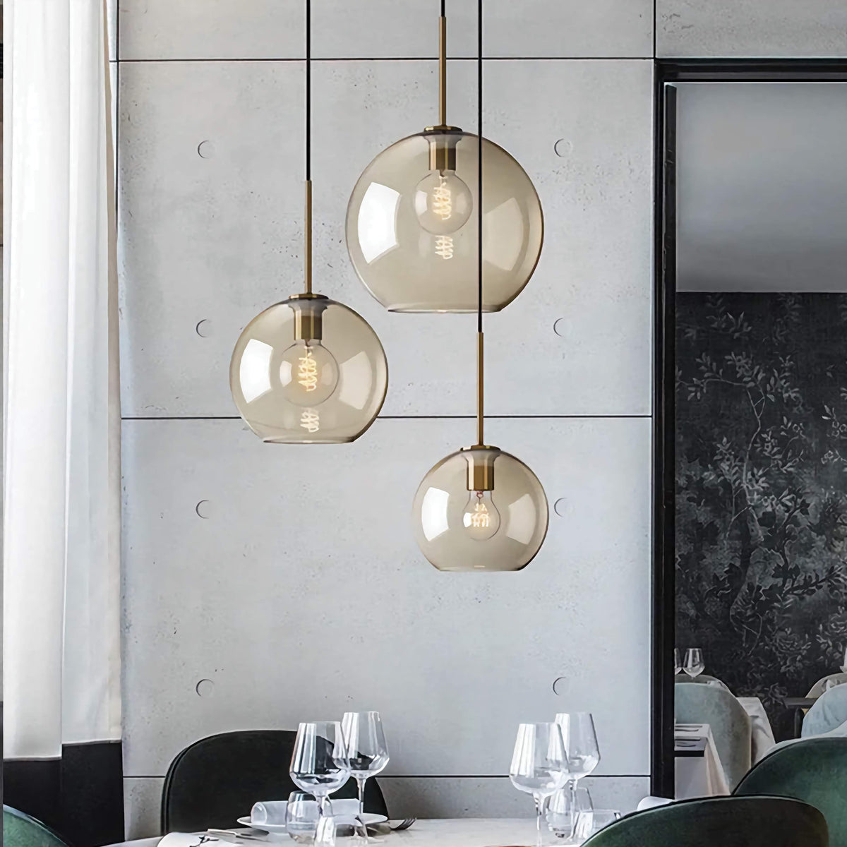 Cognac Glass Pendant Light, Brass Kitchen Island Pendant