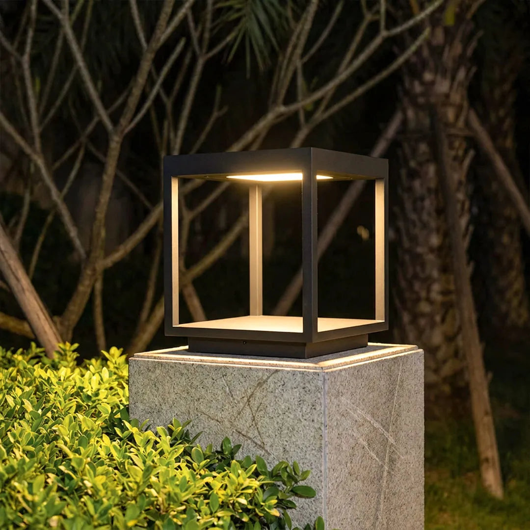 Open Frame Square Pillar Light, Solar or Hardwired Lantern