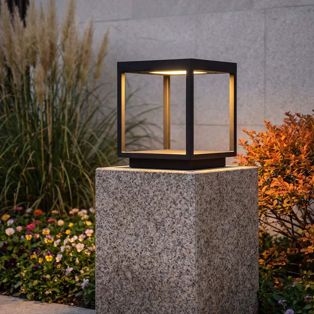 Open Frame Square Pillar Light, Solar or Hardwired Lantern