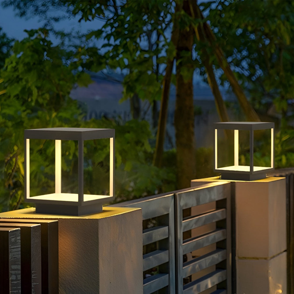 Open Frame Square Pillar Light, Solar or Hardwired Lantern